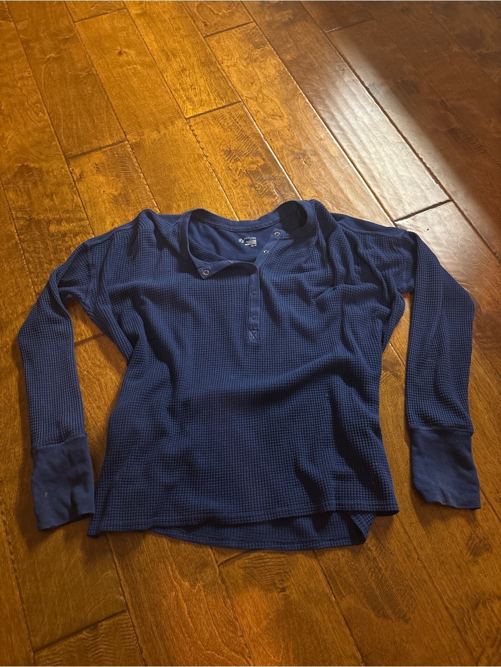 aerie Navy Waffle Henley Long-Sleeve Top